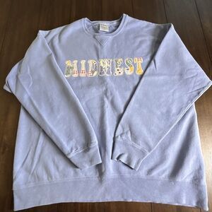 Comfort Wash Quilted "Midwest" Crew Neck Sweatshirt Blue Size XL